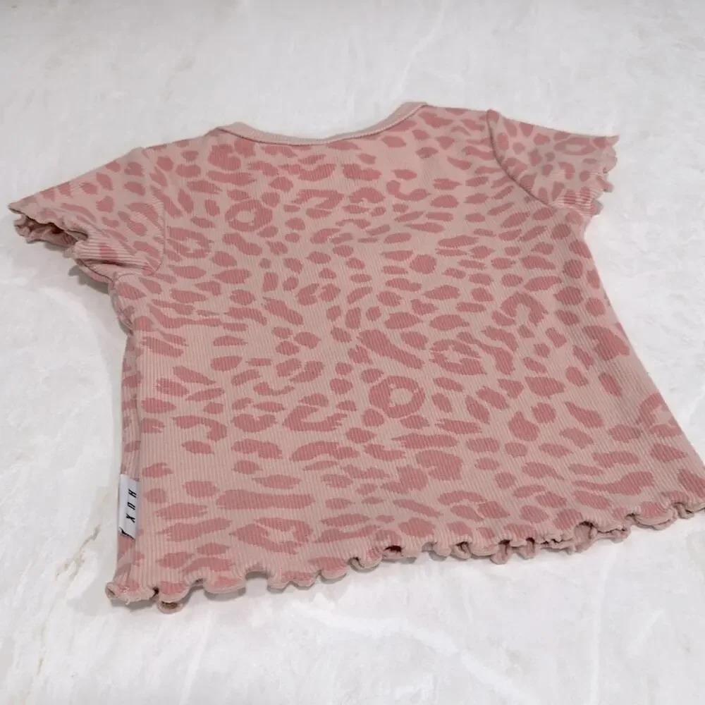 HuxBaby Animal Rib Tee + Short Set Sz 12-18 Pink Leopard Spring Summer MSRP $59
